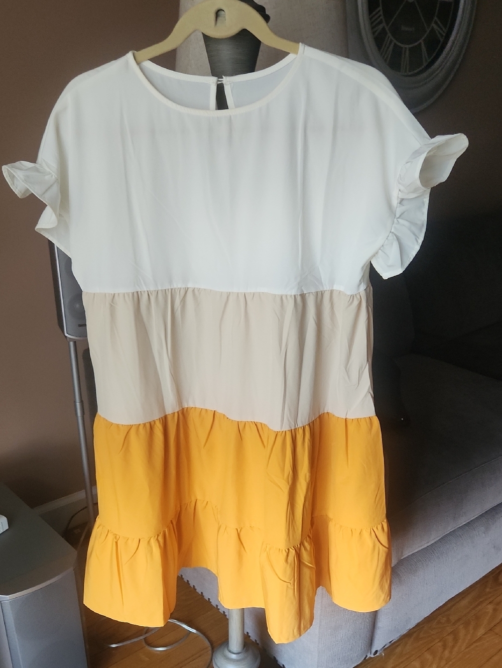 Womens' Colorblock Tiered Dress - White, Cream & Yellow